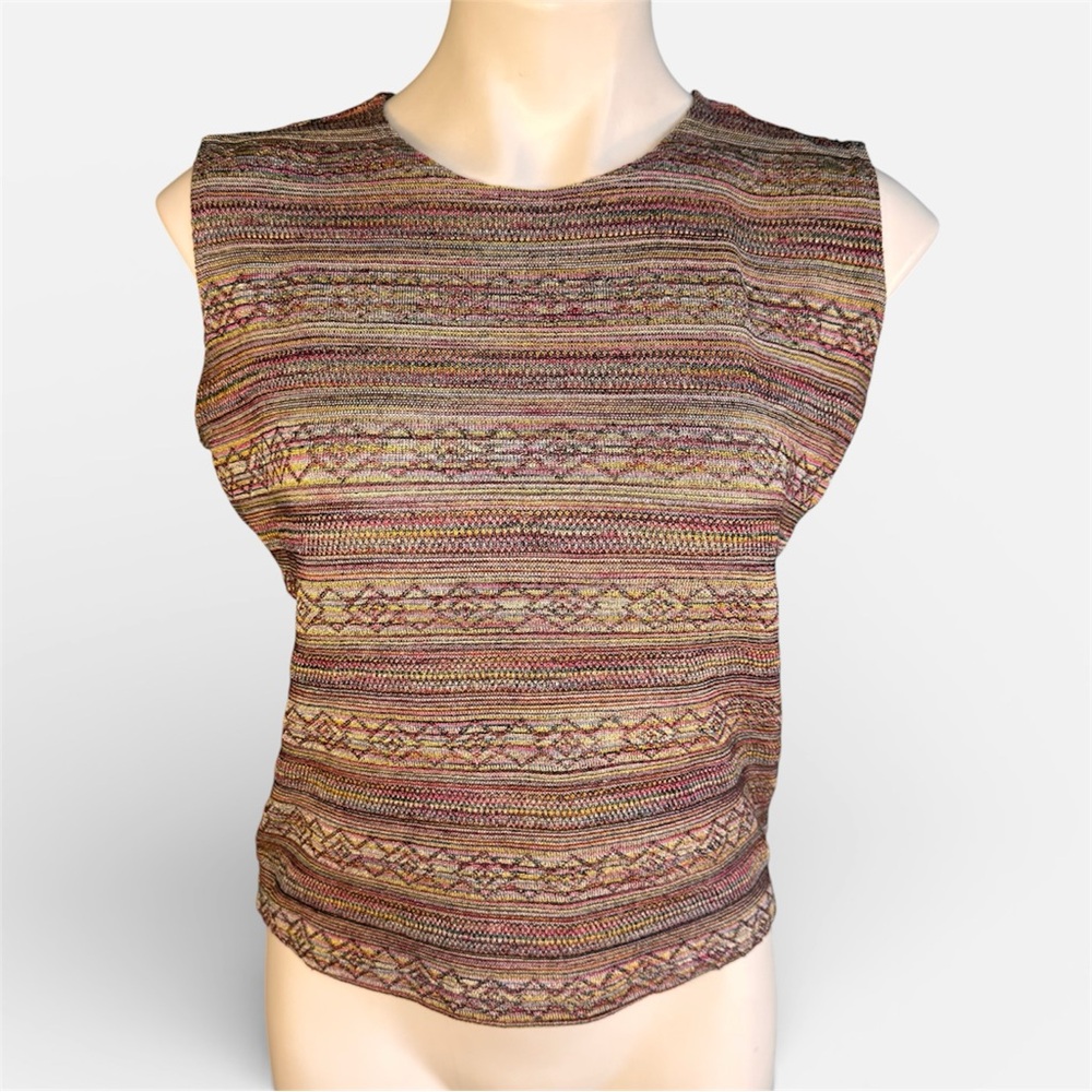 Kathie Lee Vintage Tank Top Womens S Multicolor Embroidery Geometric Sleeveless
